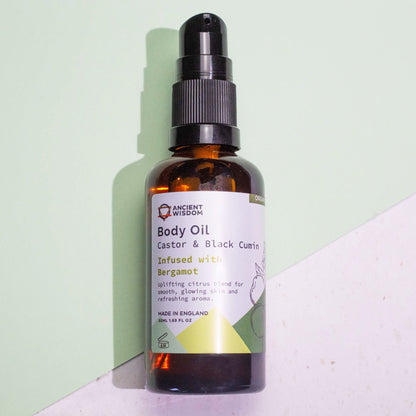 Organic Bergamot Body Oil — 50ml, bottle detail