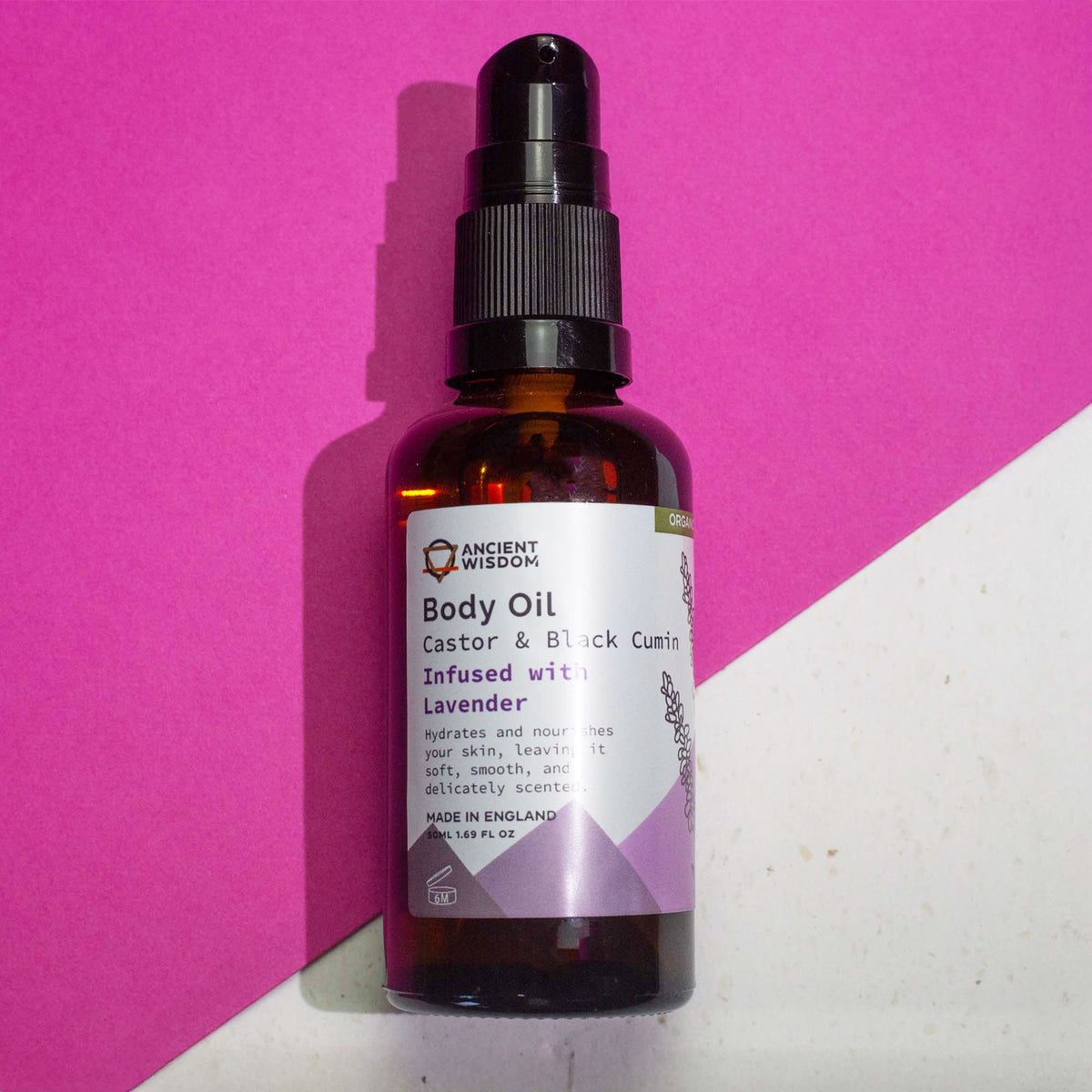 Organic Lavender Body Oil — 50ml, bottle detail
