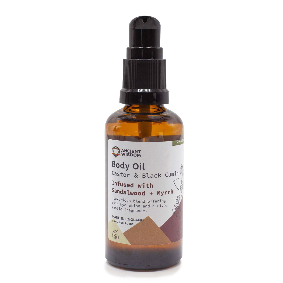 Organic Sandalwood & Myrrh Body Oil — 50ml, label view