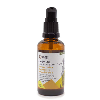 Organic Rosemary & Frankincense Body Oil — 50ml, label view