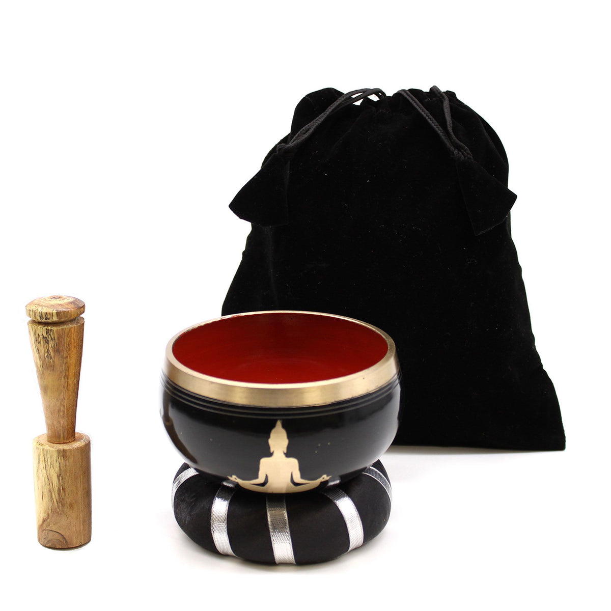Buddha Singing Bowl Set — Black & Orange
