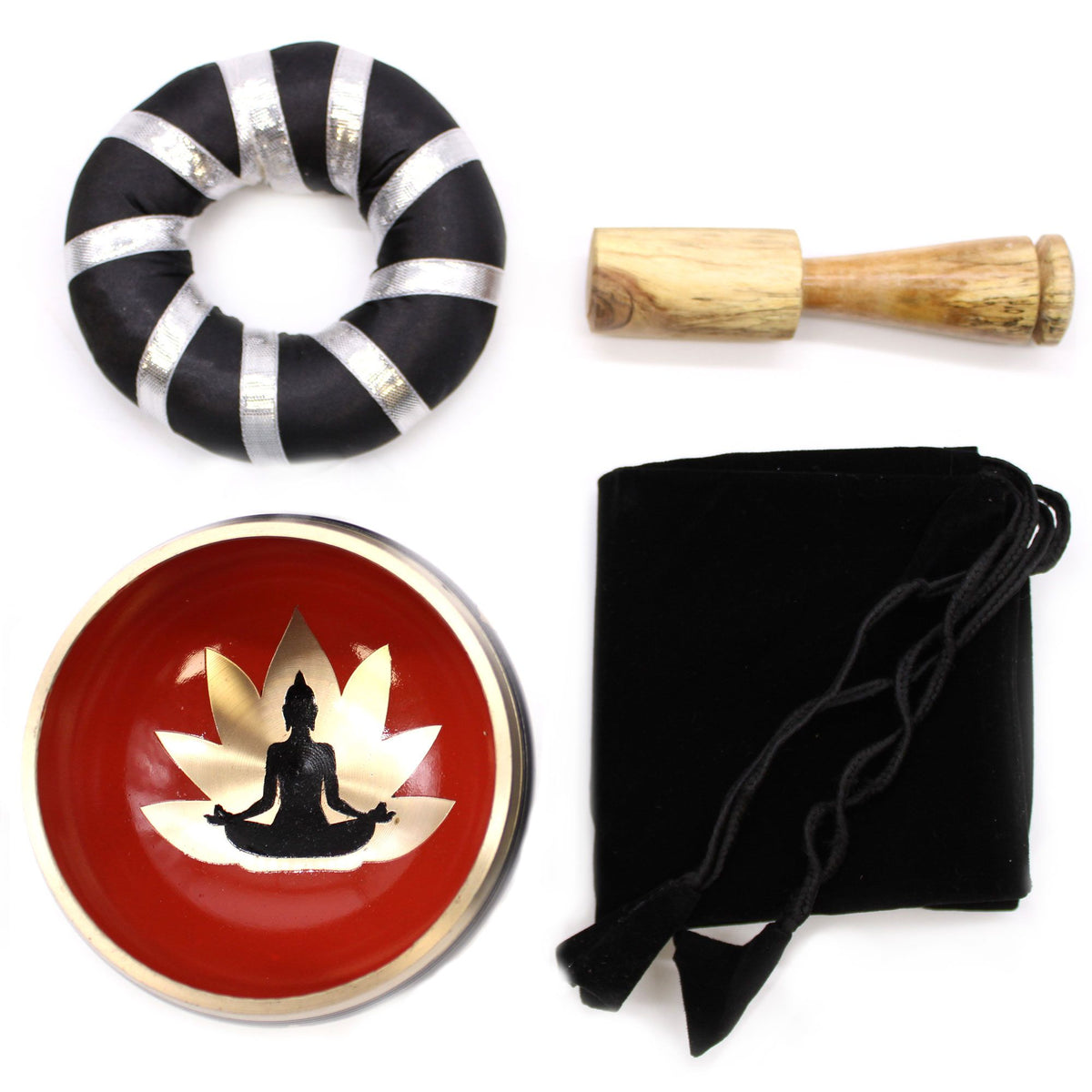 Buddha Singing Bowl Set — Black & Orange
