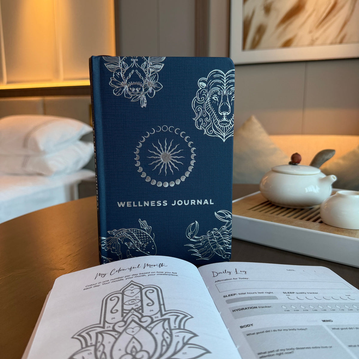 Midnight Blue Wellness Journal — Silver Zodiac