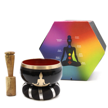 Buddha Singing Bowl Set — Black & Orange